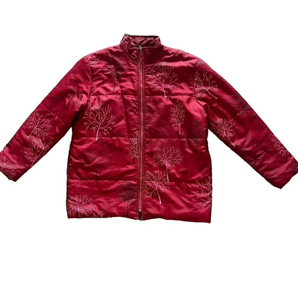 Vintage TEDDI‎ Women's Small Petite Red Floral Puffer Full Zip Jacket
